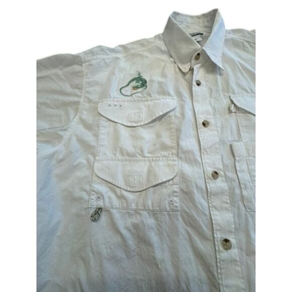 "COLUMBIA" Fishing Gear Vented Back Short Sleeve Top SZ L Sportsman Gecko Design - Picture 6 of 14